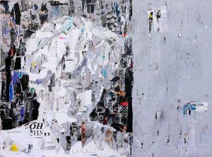 Antinoo, collage, decollage y acrílico sobre tabla