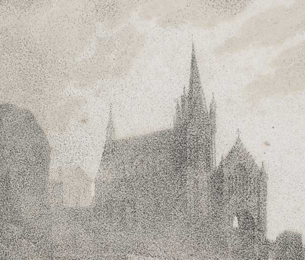 Detalle de dibujo estilo puntillista de Jean-Baptiste Isabey