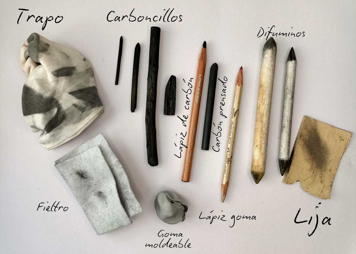 Materiales necesarios para dibujo de carboncillo